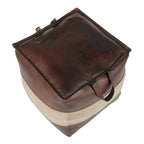 Pouf ottoman en cuir et toile – Marron/Havane, Noir/Gris, Expresso/Havane – 1 personne