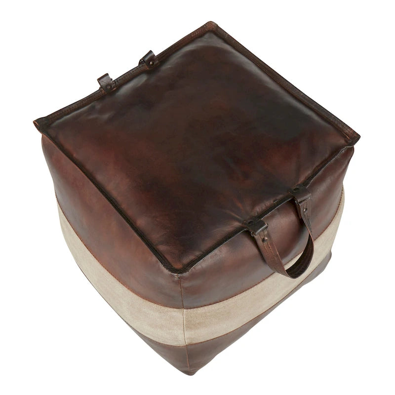 Pouf ottoman en cuir et toile – Marron/Havane, Noir/Gris, Expresso/Havane – 1 personne