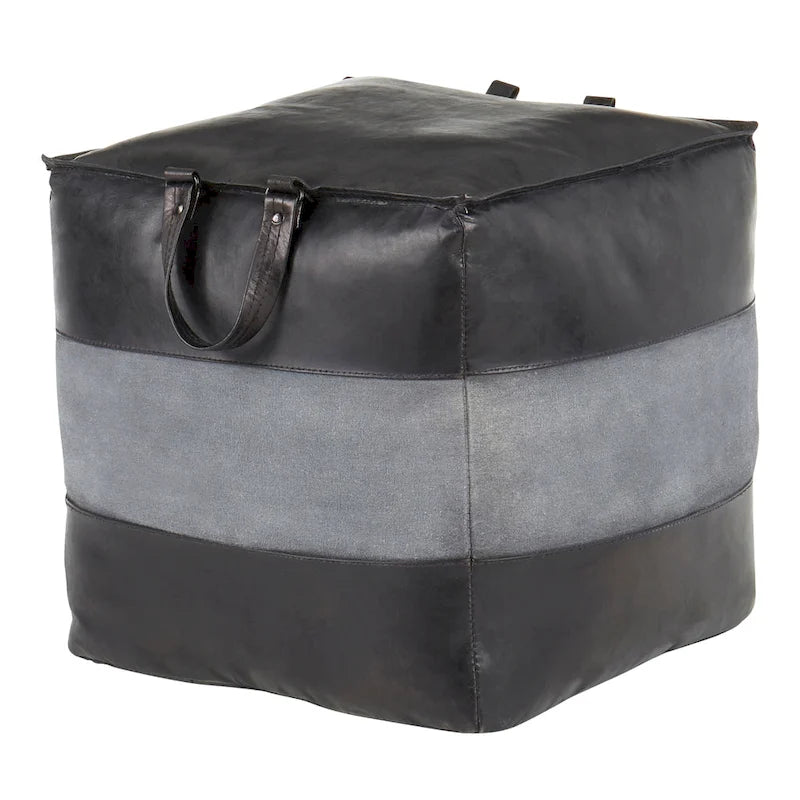 Pouf ottoman en cuir et toile – Marron/Havane, Noir/Gris, Expresso/Havane – 1 personne