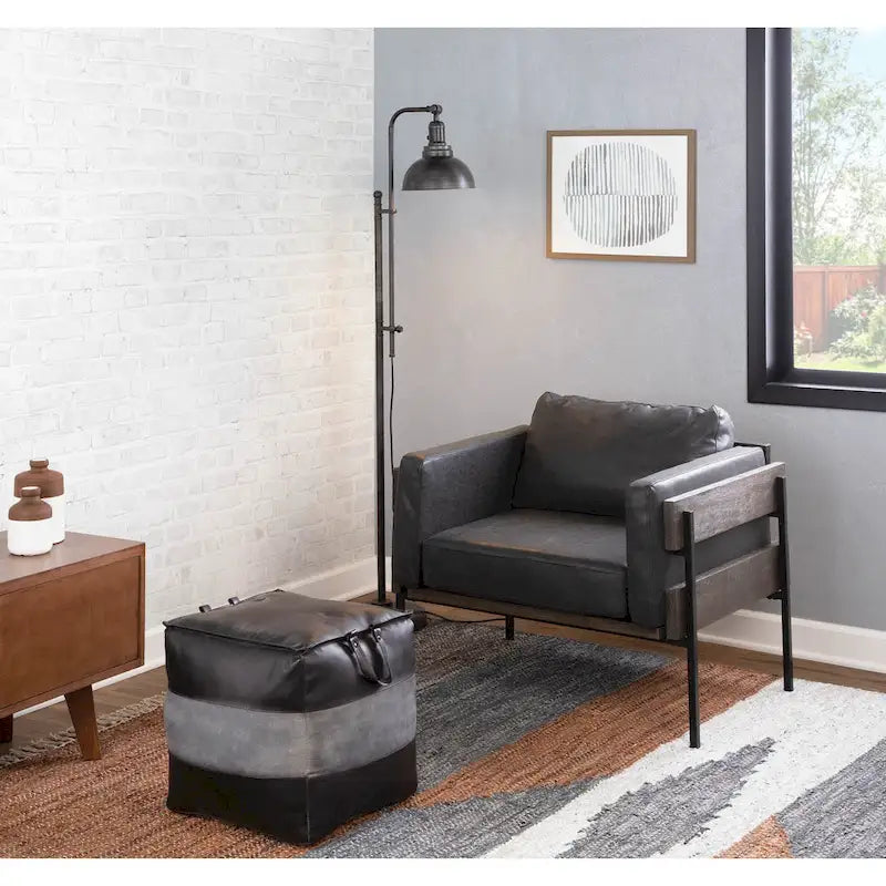 Pouf ottoman en cuir et toile – Marron/Havane, Noir/Gris, Expresso/Havane – 1 personne