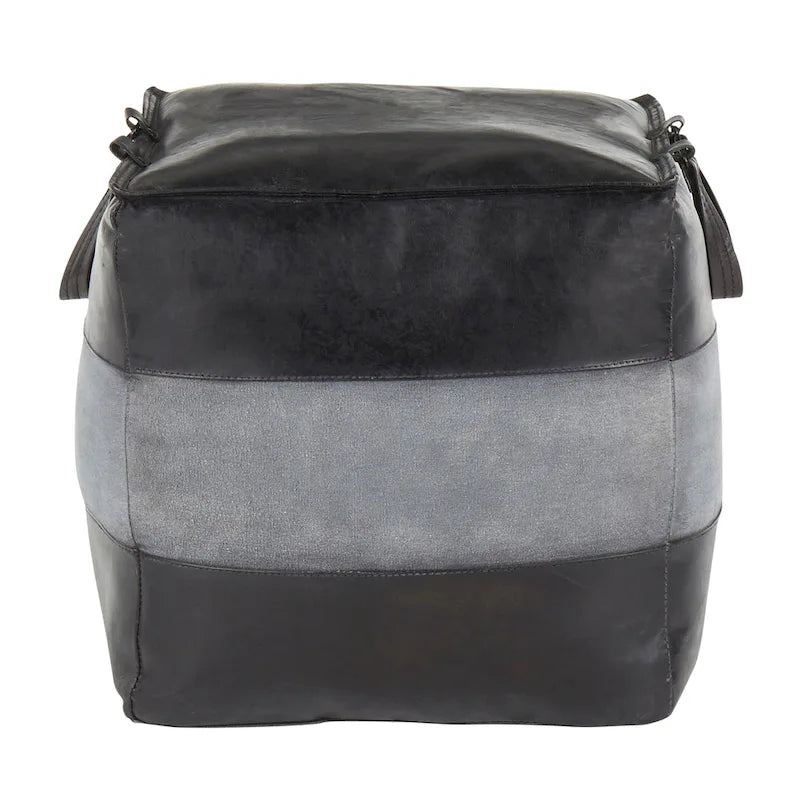 Pouf ottoman en cuir et toile – Marron/Havane, Noir/Gris, Expresso/Havane – 1 personne