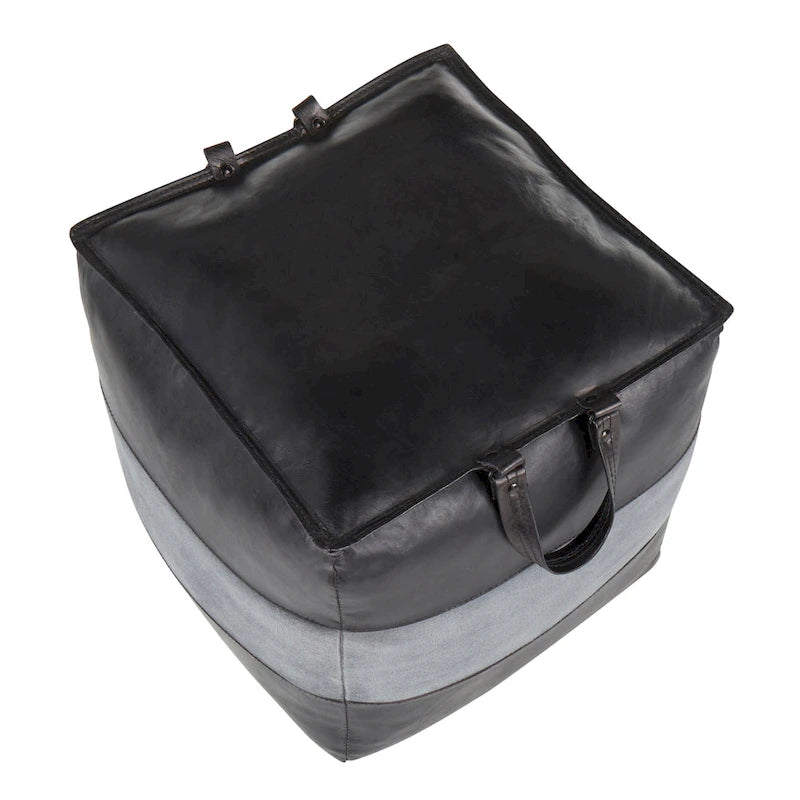Pouf ottoman en cuir et toile – Marron/Havane, Noir/Gris, Expresso/Havane – 1 personne
