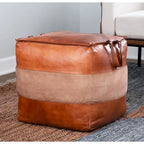Pouf ottoman en cuir et toile – Marron/Havane, Noir/Gris, Expresso/Havane – 1 personne