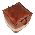 Pouf ottoman en cuir et toile – Marron/Havane, Noir/Gris, Expresso/Havane – 1 personne