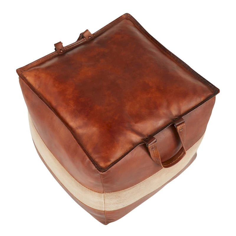 Pouf ottoman en cuir et toile – Marron/Havane, Noir/Gris, Expresso/Havane – 1 personne