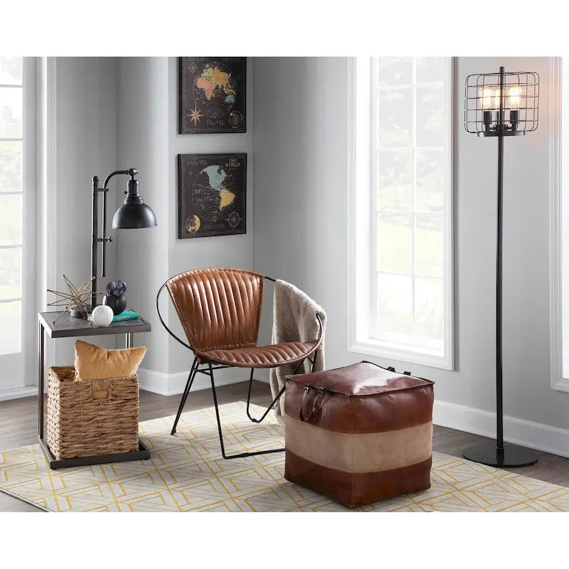 Pouf ottoman en cuir et toile – Marron/Havane, Noir/Gris, Expresso/Havane – 1 personne