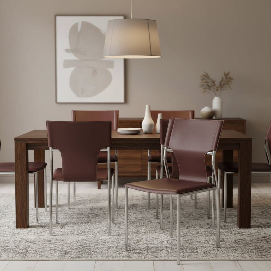 Dining Leather with Protective Coating Chair, Chrome Legs, Set of 4