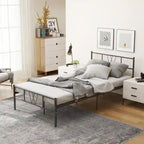 Cadre de lit plateforme en métal noir avec tête et pied de lit — Lit simple/double/queen/king size