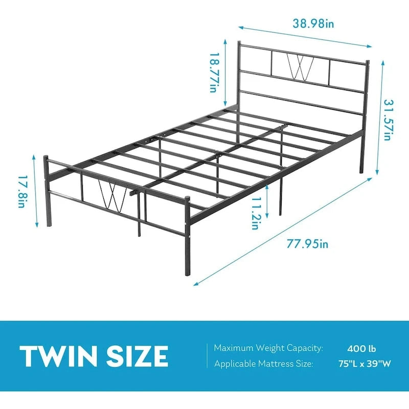 Cadre de lit plateforme en métal noir avec tête et pied de lit — Lit simple/double/queen/king size