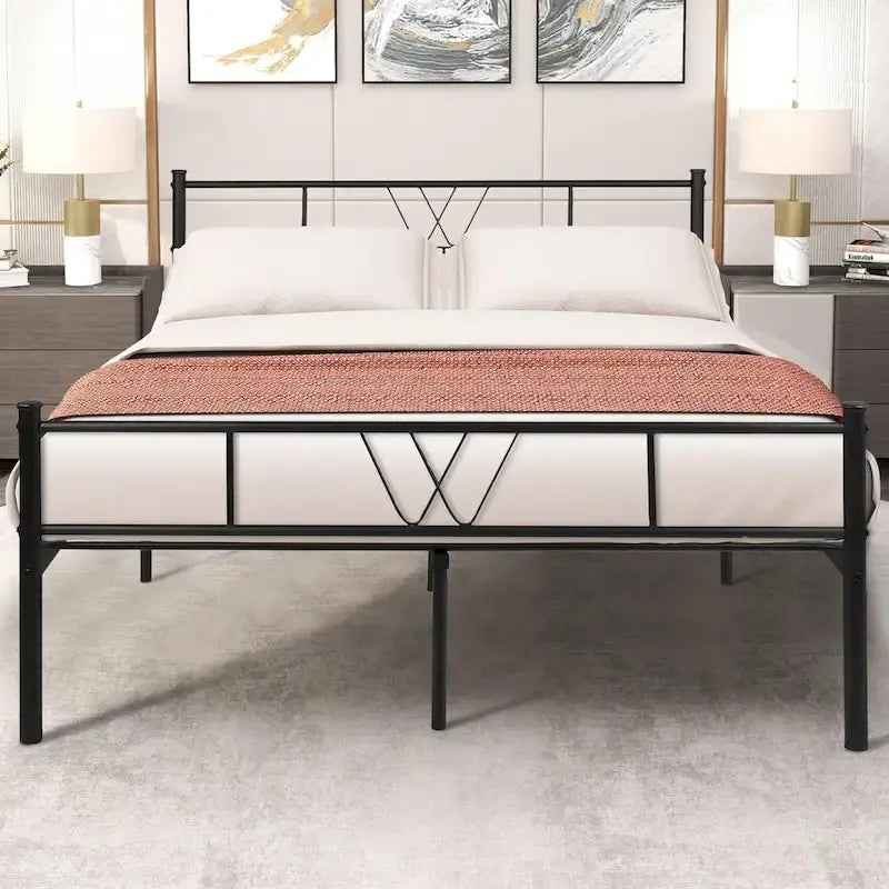 Cadre de lit plateforme en métal noir avec tête et pied de lit — Lit simple/double/queen/king size