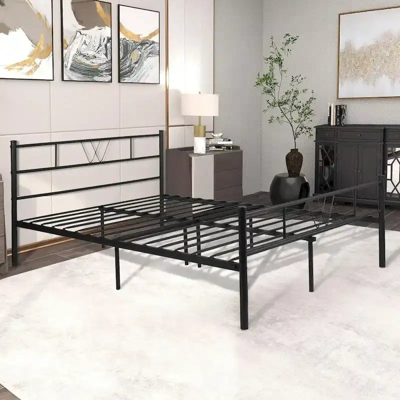 Cadre de lit plateforme en métal noir avec tête et pied de lit — Lit simple/double/queen/king size