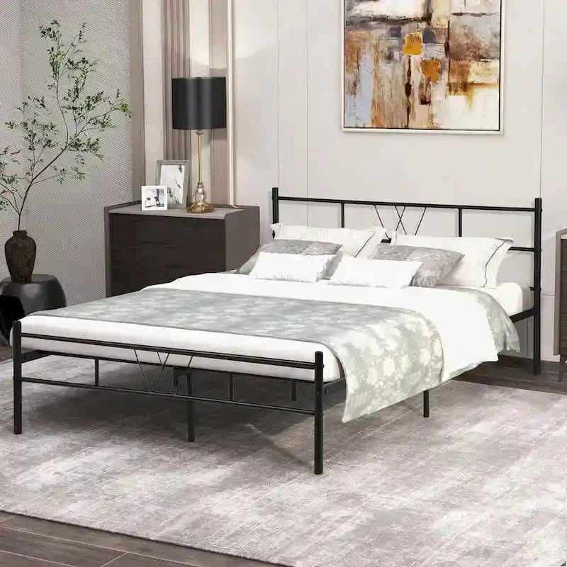 Cadre de lit plateforme en métal noir avec tête et pied de lit — Lit simple/double/queen/king size