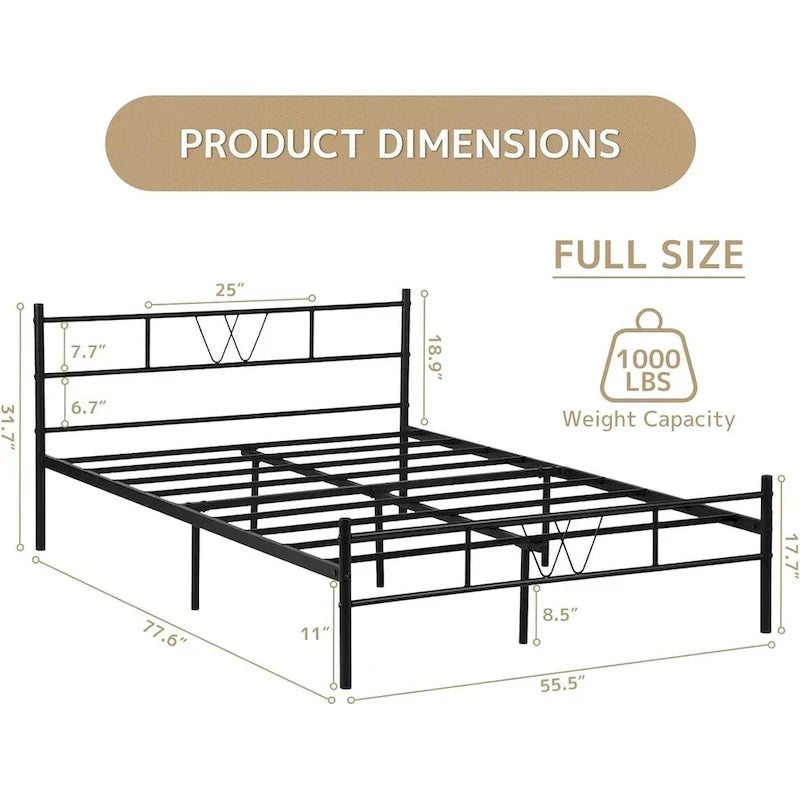 Cadre de lit plateforme en métal noir avec tête et pied de lit — Lit simple/double/queen/king size