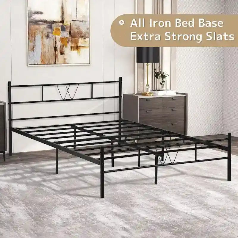 Cadre de lit plateforme en métal noir avec tête et pied de lit — Lit simple/double/queen/king size