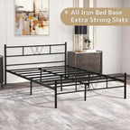 Cadre de lit plateforme en métal noir avec tête et pied de lit — Lit simple/double/queen/king size
