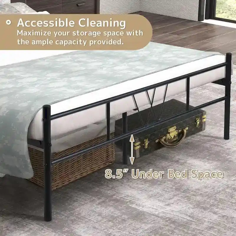 Cadre de lit plateforme en métal noir avec tête et pied de lit — Lit simple/double/queen/king size