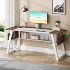 Bureau de 160 cm Noir / Blanc / Gris avec étagère de rangement, poste de travail individuel