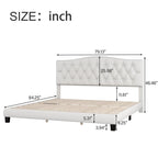 Lit plateforme en lin touffeté beige avec tête de lit, très grand lit, 1 personne