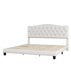 Lit plateforme en lin touffeté beige avec tête de lit, très grand lit, 1 personne