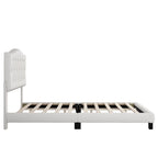Lit plateforme en lin touffeté beige avec tête de lit, très grand lit, 1 personne