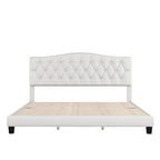 Lit plateforme en lin touffeté beige avec tête de lit, très grand lit, 1 personne