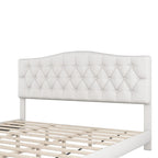 Lit plateforme en lin touffeté beige avec tête de lit, très grand lit, 1 personne