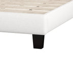 Lit plateforme en lin touffeté beige avec tête de lit, très grand lit, 1 personne