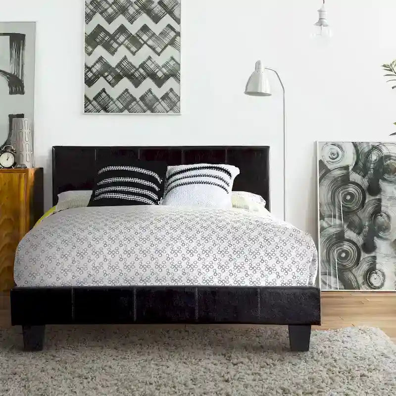 Lit plateforme en similicuir gris / blanc / expresso – Très grand lit, grand lit et très grand lit californien, 1 personne