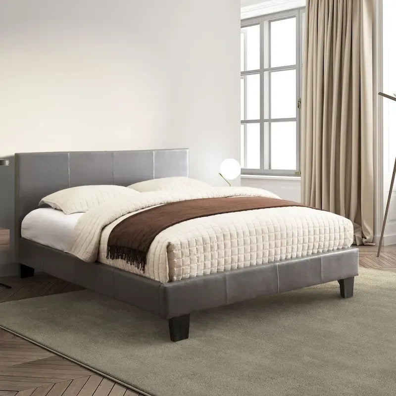 Lit plateforme en similicuir gris / blanc / expresso – Très grand lit, grand lit et très grand lit californien, 1 personne