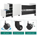 Classeur à roulettes en acier noir/blanc à 2 tiroirs pour 1 personne