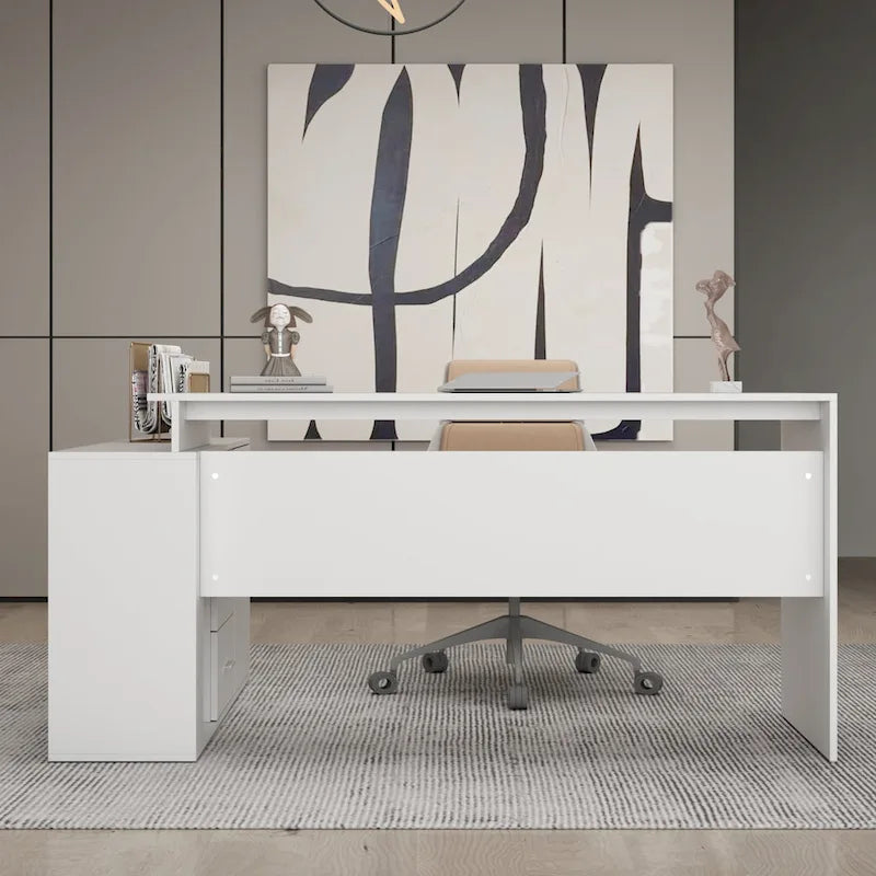 Bureau d'angle en L blanc de 140 cm, 1 personne