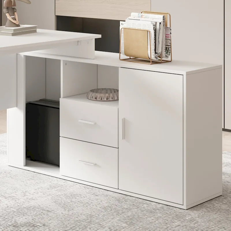 Bureau d'angle en L blanc de 140 cm, 1 personne
