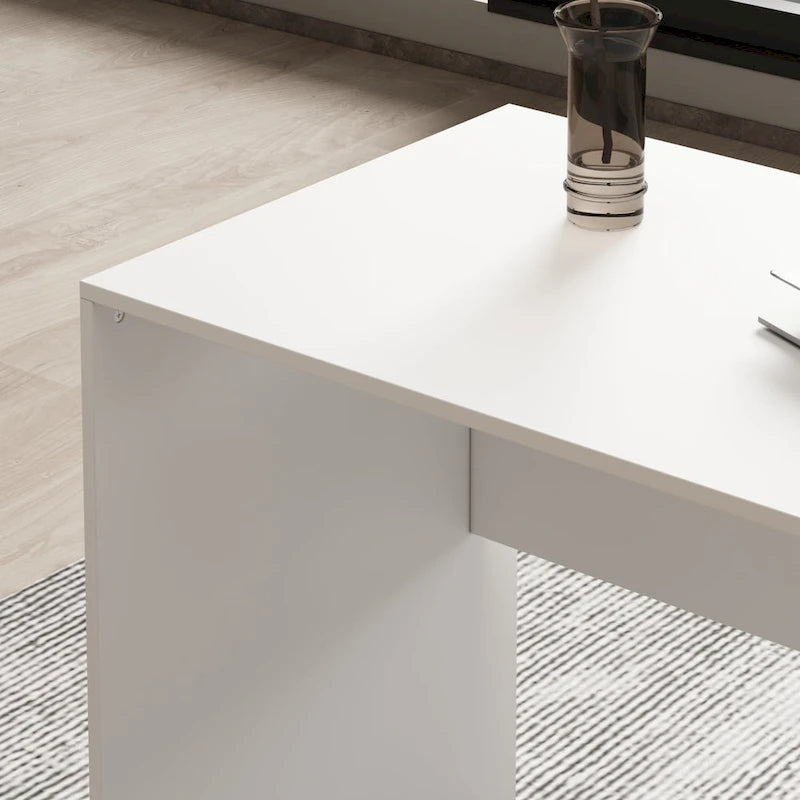 Bureau d'angle en L blanc de 140 cm, 1 personne