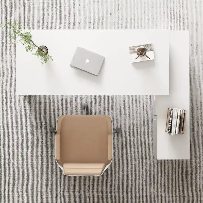 Bureau d'angle en L blanc de 140 cm, 1 personne