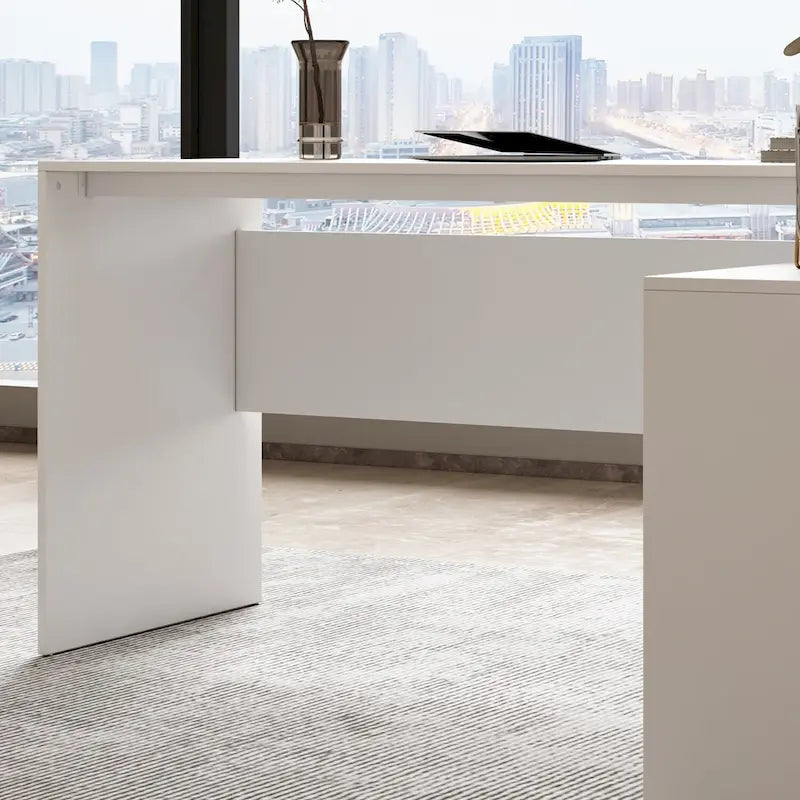 Bureau d'angle en L blanc de 140 cm, 1 personne