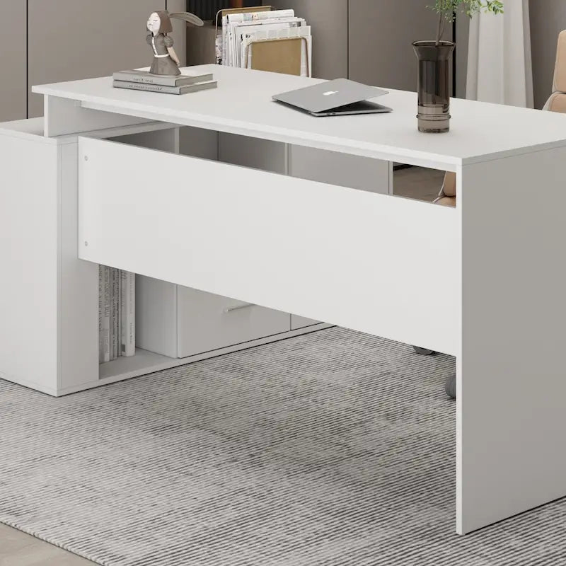 Bureau d'angle en L blanc de 140 cm, 1 personne
