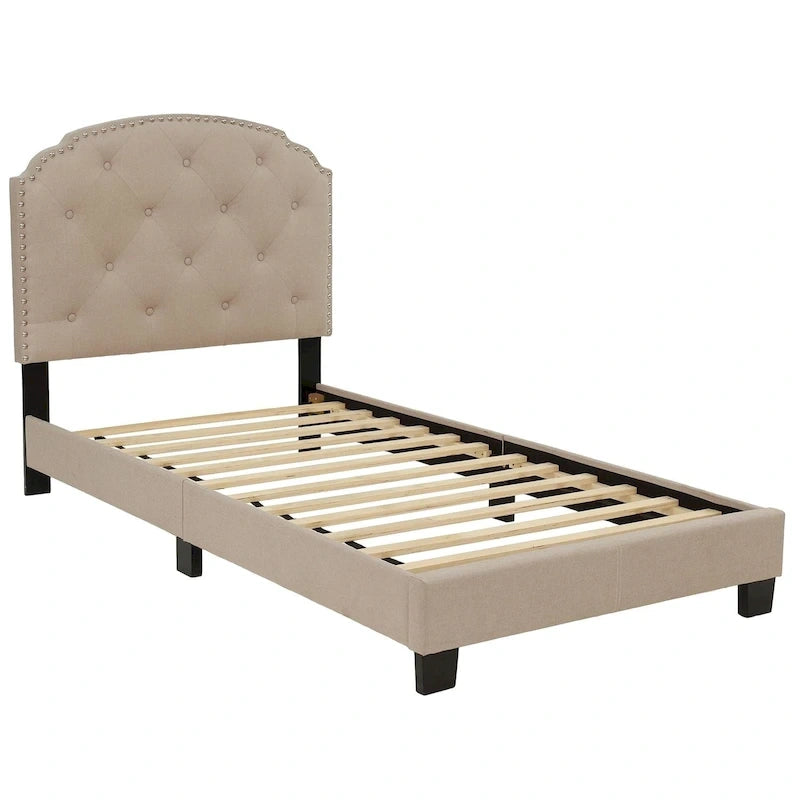 Lit simple plateforme capitonné marron clair / anthracite / gris clair, 1 personne