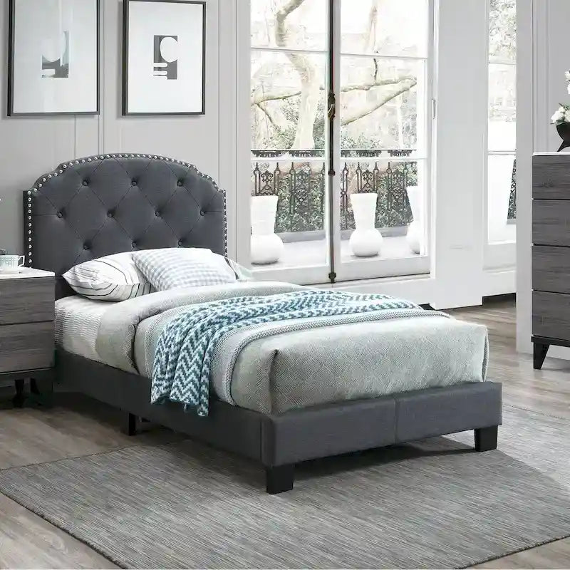 Lit simple plateforme capitonné marron clair / anthracite / gris clair, 1 personne