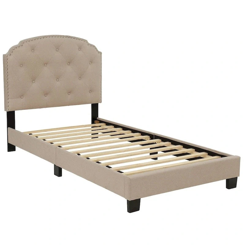 Lit simple plateforme capitonné marron clair / anthracite / gris clair, 1 personne