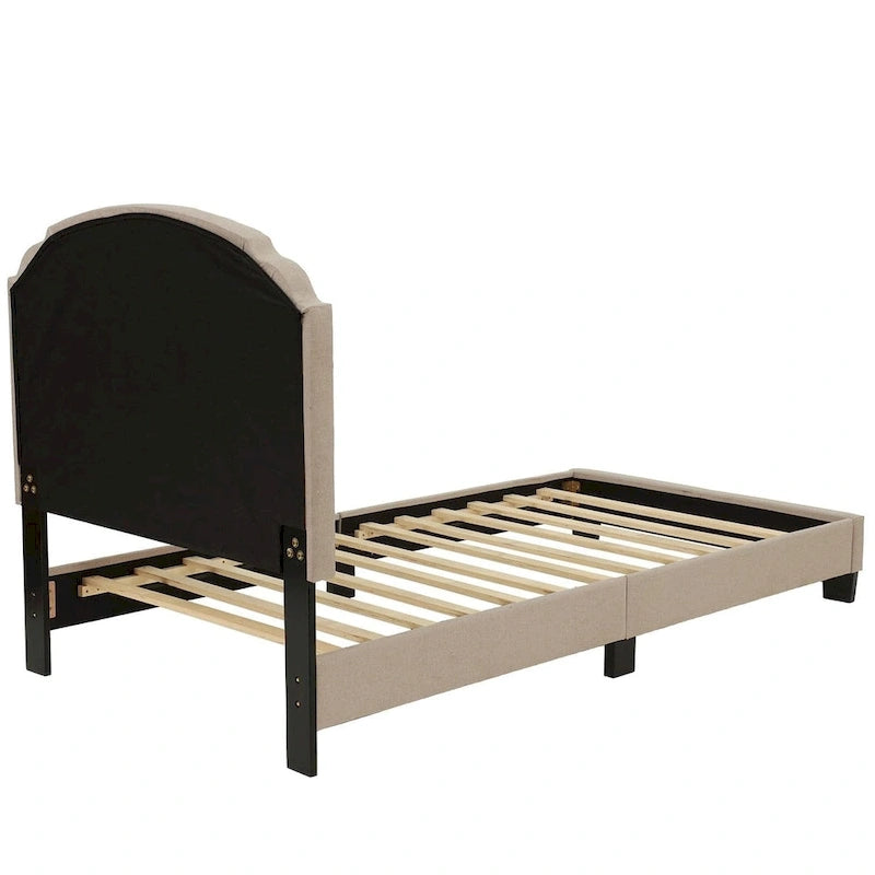 Lit simple plateforme capitonné marron clair / anthracite / gris clair, 1 personne