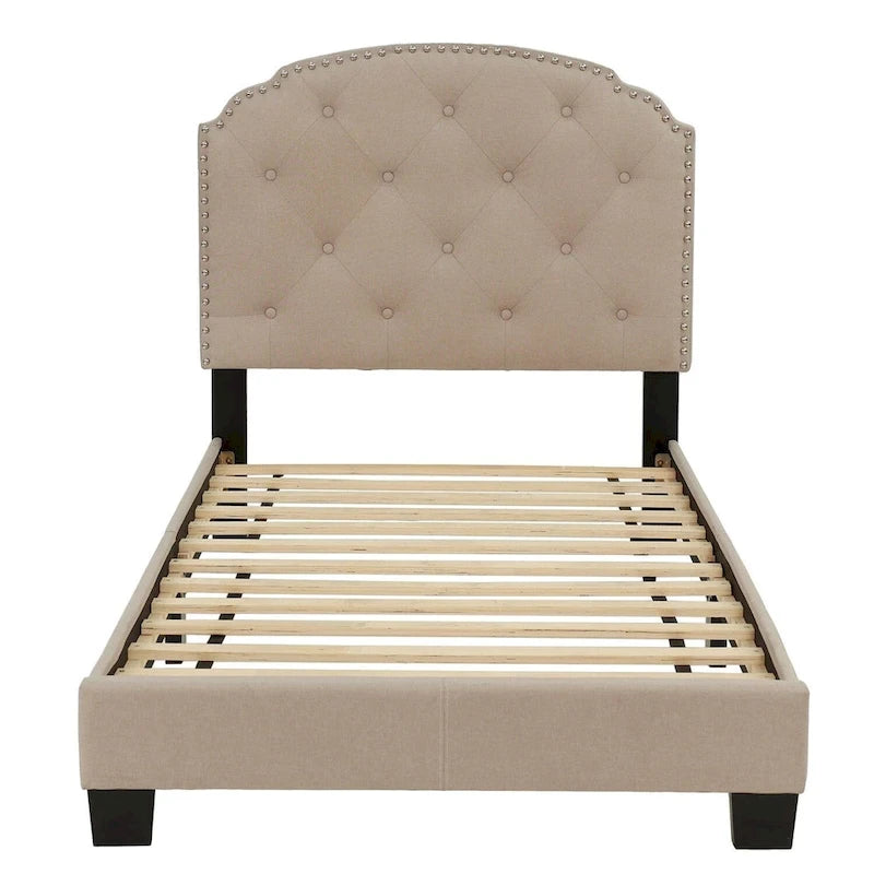 Lit simple plateforme capitonné marron clair / anthracite / gris clair, 1 personne