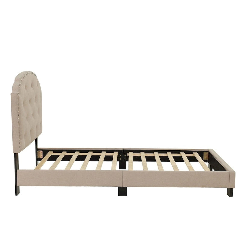 Lit simple plateforme capitonné marron clair / anthracite / gris clair, 1 personne
