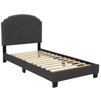 Lit simple plateforme capitonné marron clair / anthracite / gris clair, 1 personne