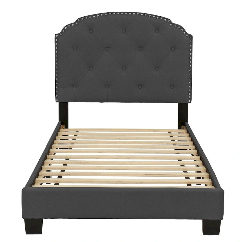 Lit simple plateforme capitonné marron clair / anthracite / gris clair, 1 personne