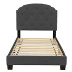 Lit simple plateforme capitonné marron clair / anthracite / gris clair, 1 personne