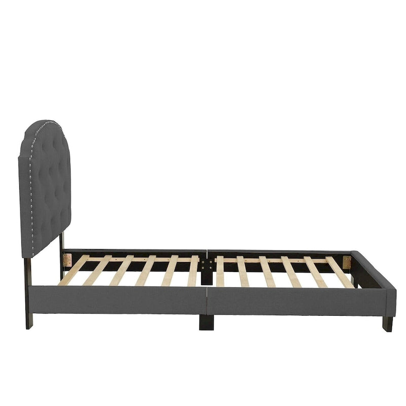 Lit simple plateforme capitonné marron clair / anthracite / gris clair, 1 personne