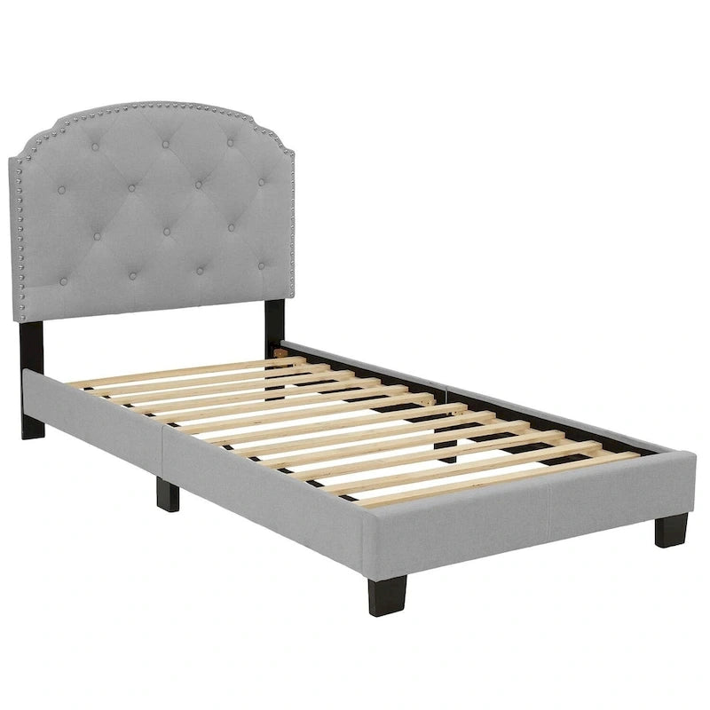Lit simple plateforme capitonné marron clair / anthracite / gris clair, 1 personne