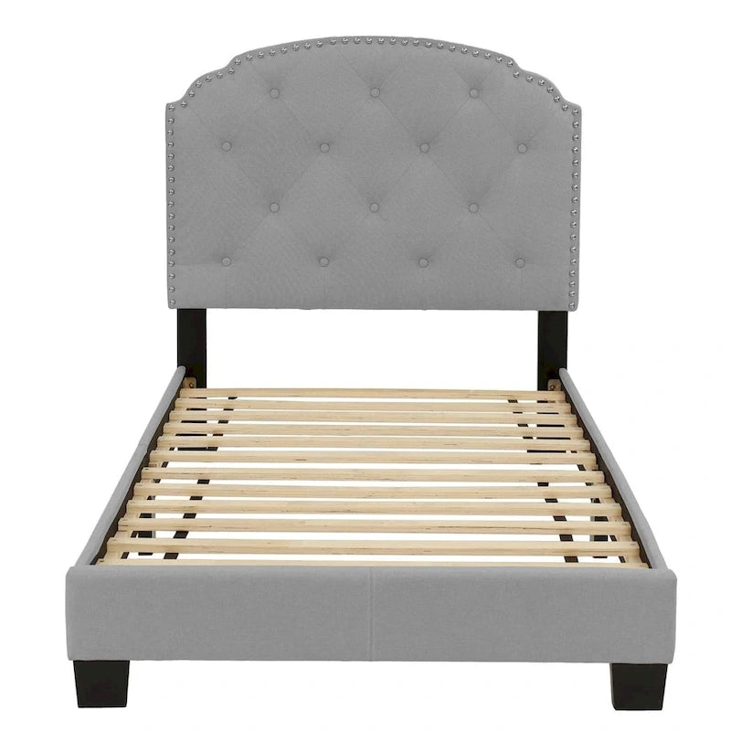 Lit simple plateforme capitonné marron clair / anthracite / gris clair, 1 personne