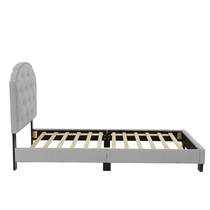 Lit simple plateforme capitonné marron clair / anthracite / gris clair, 1 personne