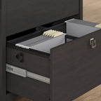 Bureau d'angle vintage noir avec caisson de classement et bibliothèque, 1 personne